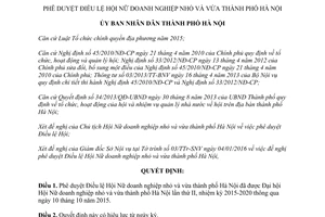 Quyết định 288/QĐ-UBND phê duyệt điều lệ hội nữ doanh nghiệp nhỏ vừa Hà Nội 2016