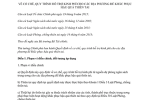 Quyết định 01/2016/QĐ-TTg cơ chế quy trình hỗ trợ kinh phí địa phương khắc phục hậu quả thiên tai