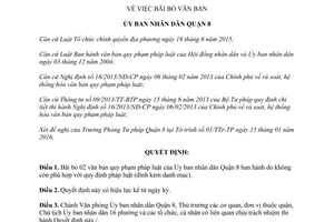 Quyết định 145/QĐ-UBND bãi bỏ văn bản quy phạm pháp luật ủy ban nhân dân Quận 8 Hồ Chí Minh