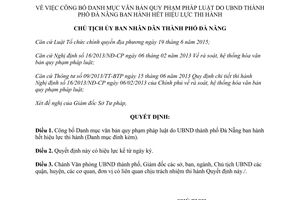 Quyết định 379/QĐ-UBND danh mục văn bản pháp luật hết hiệu lực Đà Nẵng 2016