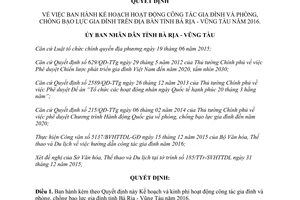 Quyết định 101/QĐ-UBND kế hoạch kinh phí công tác gia đình phòng chống bạo lực gia đình Vũng Tàu 2016