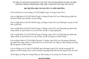 Quyết định 106/QĐ-BTNMT ủy quyền thủ tục giải quyết bảo vệ môi trường nhập khẩu phế liệu