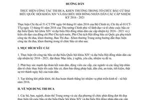 Hướng dẫn 82/HD-BTĐKT thi đua khen thưởng tổ chức bầu cử đại biểu Quốc hội khóa đại biểu Hội đồng 2016