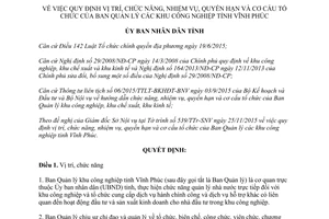 Quyết định 04/2016/QĐ-UBND vị trí chức năng quyền hạn tổ chức ban quản lý khu công nghiệp Vĩnh Phúc