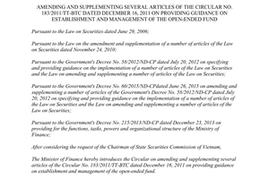 Circular No. 15/2016/TT-BTC  amending providing guidance establishment management open ended fund