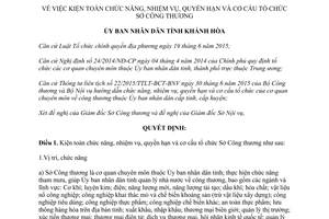 Quyết định 179/QĐ-UBND kiện toàn chức năng nhiệm vụ quyền hạn cơ cấu Sở Công Thương Khánh Hoà 2016