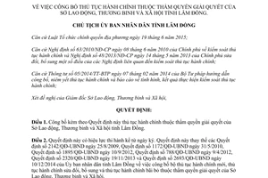 Quyết định 141/QĐ-UBND thủ tục hành chính Sở Lao động Thương binh và Xã hội Lâm Đồng 2016