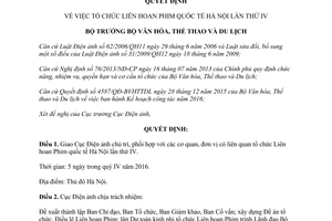 Quyết định số 272/QĐ-BVHTTDL tổ chức Liên hoan Phim quốc tế Hà Nội lần thứ IV 2016