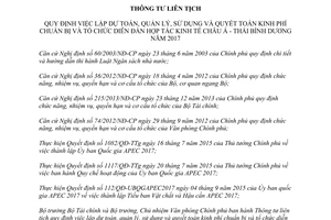 Thông tư liên tịch 17/2016/TTLT-BTC-VPCP lập dự toán kinh phí chuẩn bị tổ chức APEC 2017