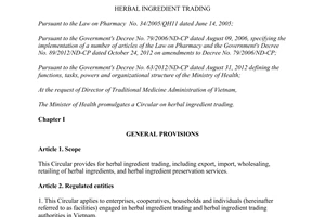 Circular No. 03/2016/TT-BYT herbal ingredient trading