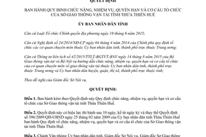 Quyết định 05/2016/QĐ-UBND nhiệm vụ quyền hạn cơ cấu Sở Giao thông vận tải Thừa Thiên Huế