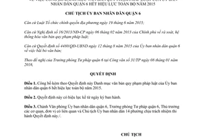 Quyết định 253/QĐ-UBND văn bản hết hiệu lực Ủy ban quận 6 thành phố Hồ Chí Minh 2016