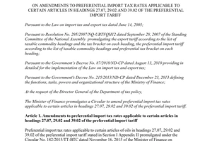 Circular No. 16/2016/TT-BTC preferential import tax rates  27 07 29 02 39 02