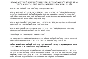 Thông tư 16/2016/TT-BTC sửa đổi mức thuế suất thuế nhập khẩu ưu đãi tại Biểu thuế nhập khẩu ưu đãi