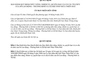 Quyết định 07/2016/QĐ-UBND quyền hạn cơ cấu tổ chức Sở Lao động Thương binh Xã hội Thừa Thiên Huế