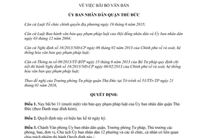 Quyết định 318/QĐ-UBND bãi bỏ văn bản do ủy ban quận Thủ Đức ban hành thành phố Hồ Chí Minh 2016