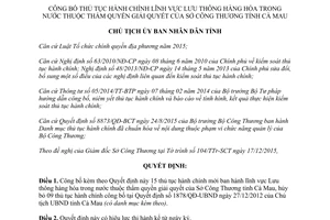 Quyết định 116/QĐ-UBND công bố thủ tục hành chính lĩnh vực lưu thông hàng hóa trong nước Cà Mau