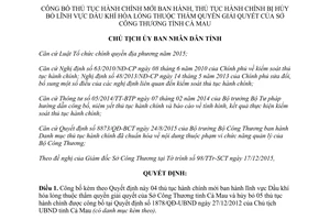 Quyết định 119/QĐ-UBND thủ tục hành chính Dầu khí hóa lỏng thuộc Sở Công Thương Cà Mau