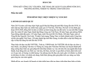 Báo cáo 16/BC-SVHTTDL tổng kết công tác nhiệm vụ văn hóa thể thao du lịch gia đình Bắc Giang 2015 2016