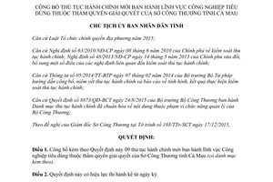 Quyết định 114/QĐ-UBND công bố thủ tục hành chính mới lĩnh vực công nghiệp tiêu dùng Cà Mau 2016