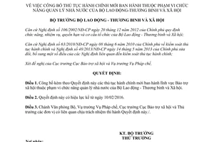 Quyết định 101/QĐ-LĐTBXH công bố thủ tục hành chính 2016