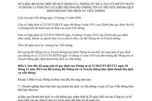 Thông tư 01/2016/TT-BTTTT sửa đổi 21/2013/TT-BTTTT doanh thu dịch vụ viễn thông