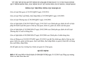 Quyết định 136/QĐ-TCHQ bổ sung quy trình kiểm tra xác định xuất xứ hàng hóa xuất nhập khẩu