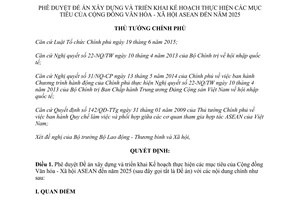 Quyết định 161/QĐ-TTg xây dựng triển khai kế hoạch thực hiện mục tiêu cộng đồng văn hóa xã hội ASEAN