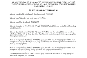 Quyết định 05/2016/QĐ-UBND sửa đổi chính sách hỗ trợ mô hình đầu tư xây dựng ao lắng nuôi tôm Long An