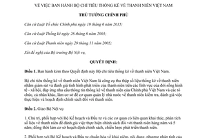 Quyết định 158/QĐ-TTg ban hành bộ chỉ tiêu thống kê thanh niên 2016