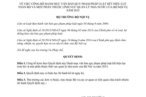 Quyết định 64/QĐ-BNV công bố danh mục văn bản pháp luật hết hiệu lực toàn bộ một phần