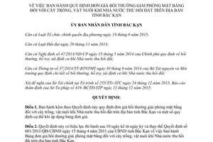 Quyết định 01/2016/QĐ-UBND đơn giá bồi thường giải phóng mặt bằng cây trồng vật nuôi Bắc Kạn