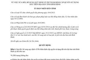 Quyết định 12/2016/QĐ-UBND sửa đổi phí thẩm định cấp quyền sử dụng đất Bình Định
