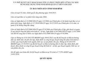 Quyết định 223/QĐ-UBND quy hoạch bảo tồn phát triển bền vững rừng đặc dụng Ninh Bình 2020 2016