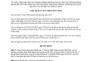 Quyết định 144/QĐ-UBND công bố thủ tục hành chính lĩnh vực tín ngưỡng tôn giáo Sở Nội vụ Cà Mau 2016