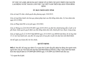 Quyết định 06/2016/QĐ-UBND Lệ phí cấp giấy phép cho người lao động nước ngoài Bình Định