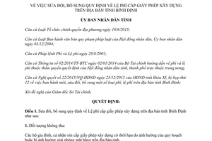 Quyết định 05/2016/QĐ-UBND sửa đổi lệ phí cấp giấy phép xây dựng Bình Định