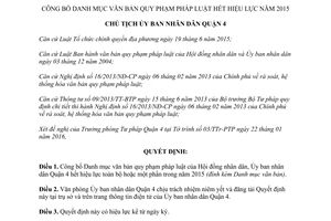 Quyết định 59/QĐ-UBND công bố danh mục văn bản quy phạm pháp luật hết hiệu lực Quận 4 Hồ Chí Minh