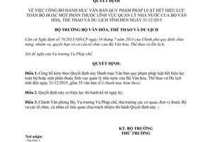 Quyết định 356/QĐ-BVHTTDL Danh mục Văn bản hết hiệu lực Bộ Văn hóa Thể thao Du lịch 2016