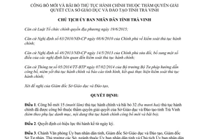 Quyết định 191/QĐ-UBND thủ tục hành chính mới bãi bỏ thẩm quyền Sở Giáo dục Trà Vinh 2016