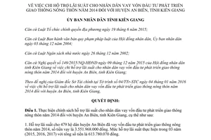 Quyết định 07/2016/QĐ-UBND chi hỗ trợ lãi suất dân vay vốn phát triển giao thông nông thôn Kiên Giang