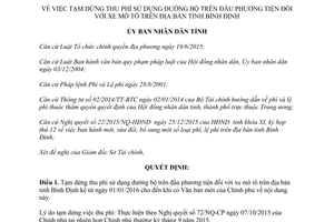 Quyết định 09/2016/QĐ-UBND tạm dừng thu phí sử dụng đường bộ trên đầu xe mô tô Bình Định