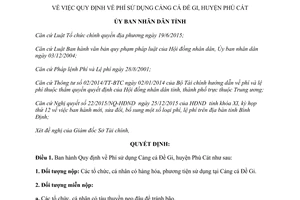 Quyết định 08/2016/QĐ-UBND phí sử dụng cảng cá Đề Gi Phù Cát Bình Định