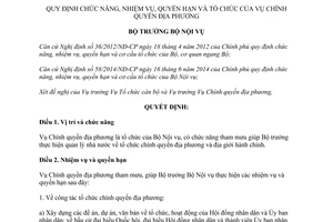 Quyết định 68/QĐ-BNV chức năng nhiệm vụ quyền hạn cơ cấu tổ chức của Vụ Chính quyền địa phương 2016