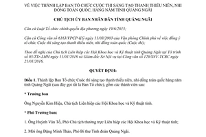 Quyết định 183/QĐ-UBND ban tổ chức thi sáng tạo thanh thiếu niên nhi đồng toàn quốc Quảng Ngãi 2016