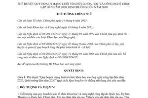 Quyết định 171/QĐ-TTg phê duyệt quy hoạch mạng lưới tổ chức khoa học công nghệ công lập