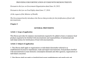 Decree No. 09/2016/ND-CP fortification of food with micronutrients