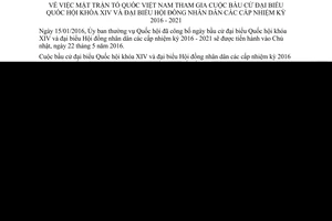 Thông tri 07/TTr-MTTW-BTT tham gia bầu cử đại biểu Quốc hội khóa XIV Hội đồng nhân dân 2016 2021