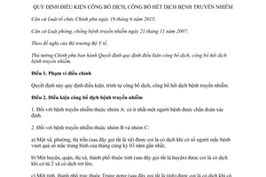 Quyết định 02/2016/QĐ-TTg điều kiện công bố dịch công bố hết dịch bệnh truyền nhiễm