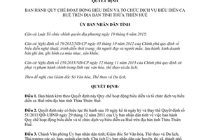 Quyết định 09/2016/QĐ-UBND quy chế hoạt động biểu diễn tổ chức dịch vụ biểu diễn ca Thừa Thiên Huế